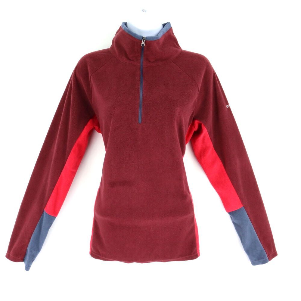 Columbia Jacket 1/4 Zip Womens L‎ Burgundy Colorblock Fleece Long Sleeve SOFT